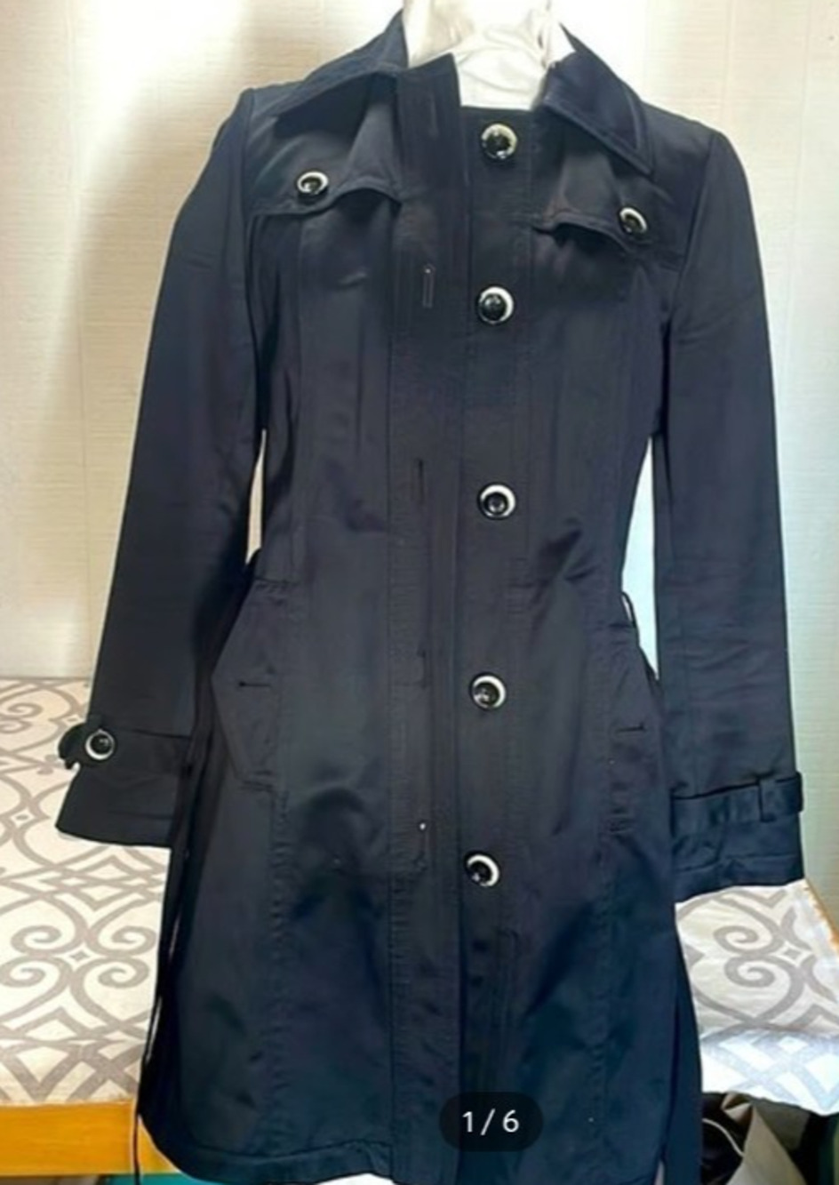 Banana Republic Black 100% Cotton Classic Trench Belted EUC Size large 2012 Line